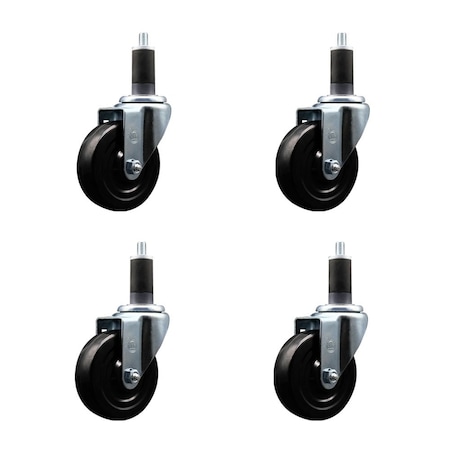 4'' Soft Rubber Wheel Swivel 1-1/4'' Expanding Stem Caster Set, 4PK